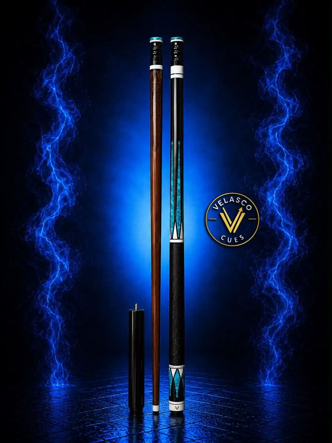 Blue & White Turquoise Design Cue in Black